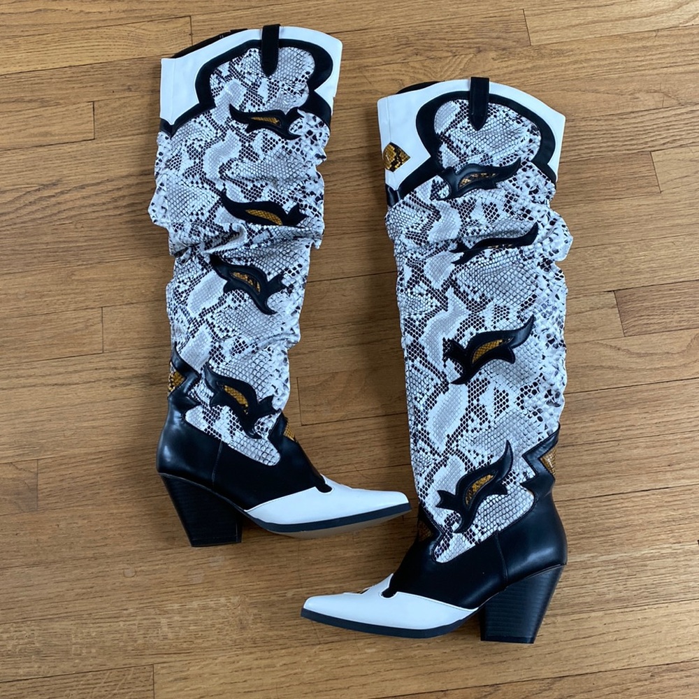 Lemonade faux snake thigh high boots